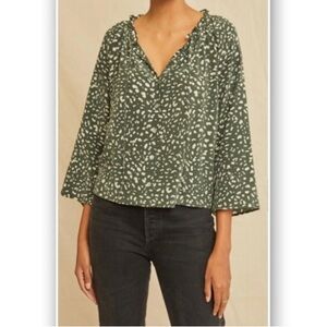 NWT Amour Vert Isla Green Silk Animal Print Blouse